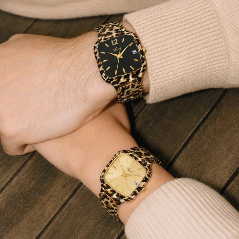 

New Vintage Women's Watches Fashion Leopard Print Square Case Stainless Steel Ladies Quartz Wristwatch Clock Gift Reloj Mujer