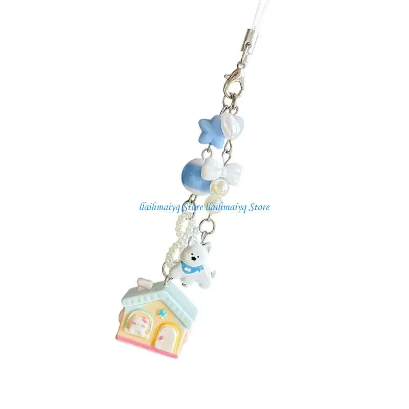 

573B Playful Pet Cottage Holder Lightweight Resin Keychain Decorative Bag Charm Safe Ornament For Travel Enthusiasts