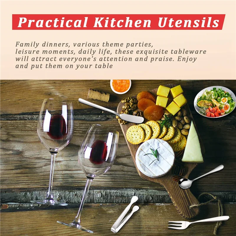 Набор ножей для разбрасывания сыра и масла, 16 предметов, аксессуары для мясных изделий, ножи для масла из нержавеющей стали, сервировочные щипцы (серебро)