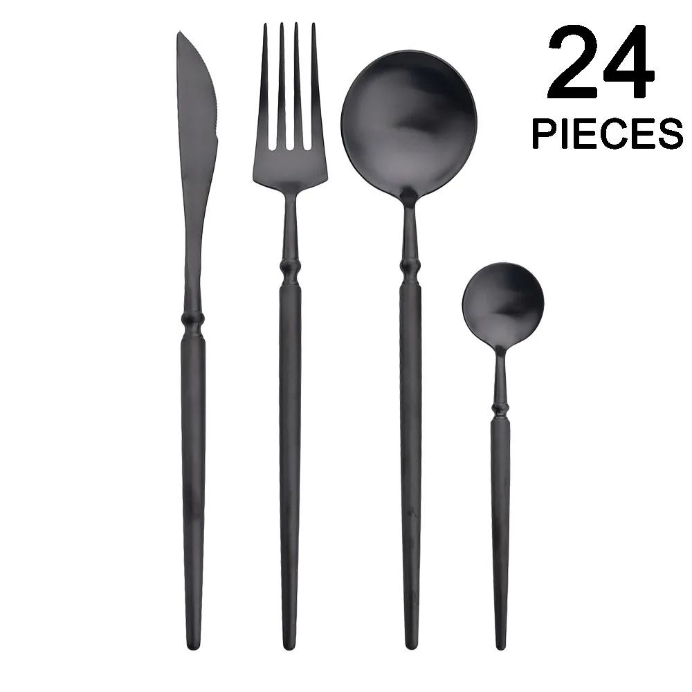 

JANKNG Luxury Cutlery Set 24Pcs High Quality Stainless Steel Dinnerware Knife Fork Spoon Dinner Tableware Set Kitchen Silverware