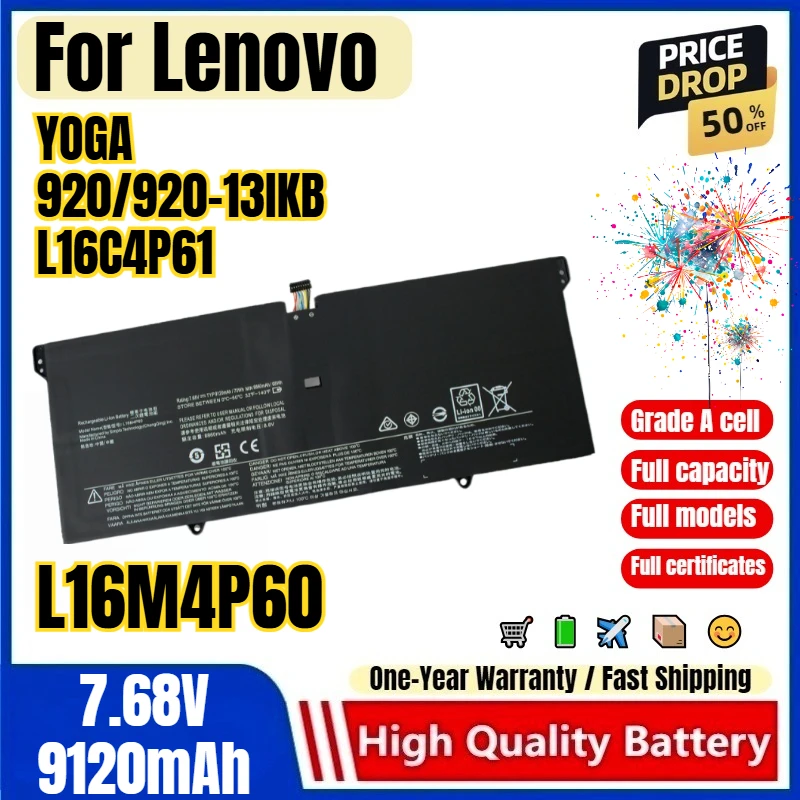 L16M4P60 for Lenovo YOGA 920/920-13IKB L16C4P61 Laptop Battery 0 Cycle High Quality High Capacity Battery Replacement Bateria