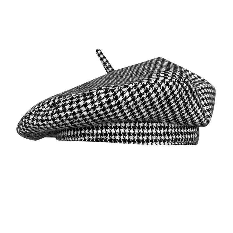 Houndstooth Big Head Newsboy Cap Women Beret Vintage Painter Spring Summer Autumn Winter Hats Octagonal Caps Female Bone  0008