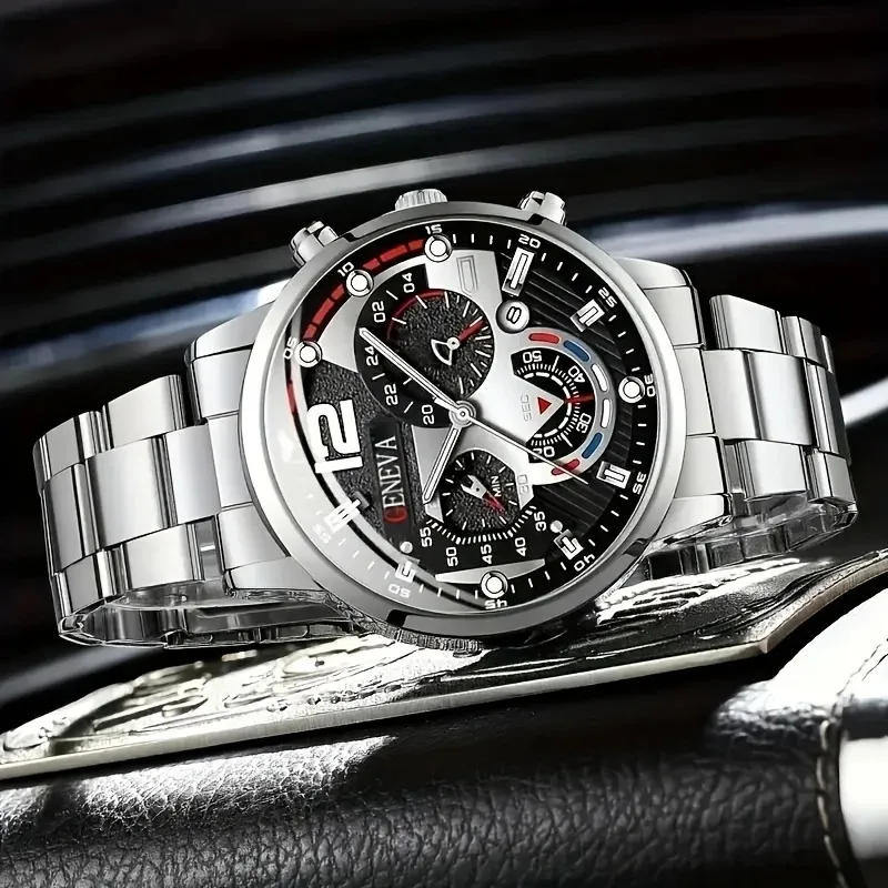 3pcs/set, Stylish Mens Business Leisure Sports Watch Set - Stainless Steel Quartz Movement, Water Resistant