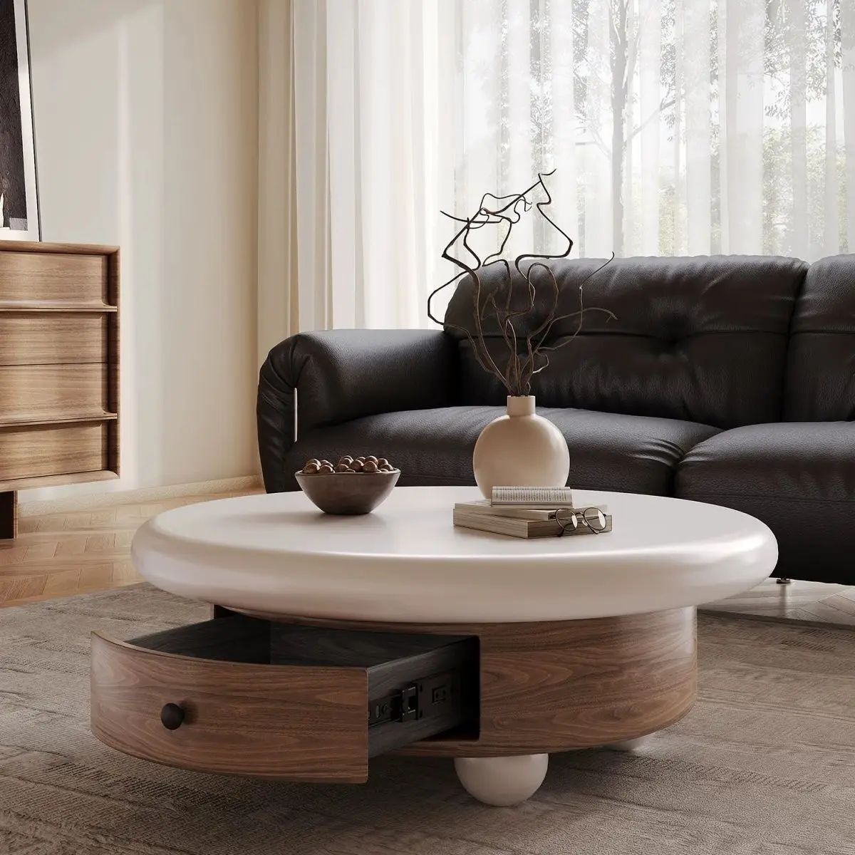Cream combination coffee table small apartment light luxury modern simple living room home new round creativity