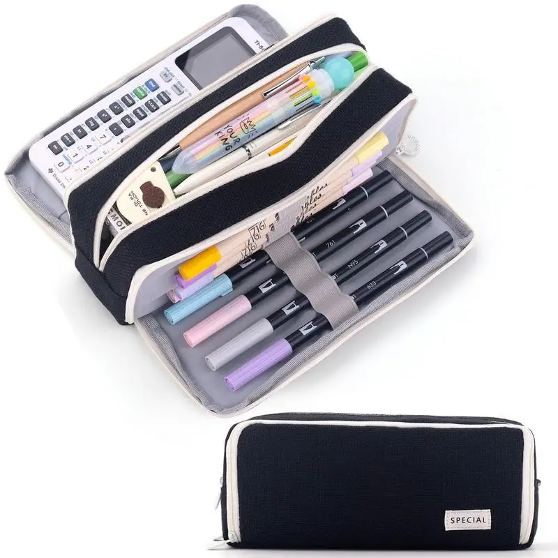 Ka-waii Pencil Case Large Space Storage 3 Compartment Pouch Double Side Opened Student Stationery Desk Organizer School Supplies