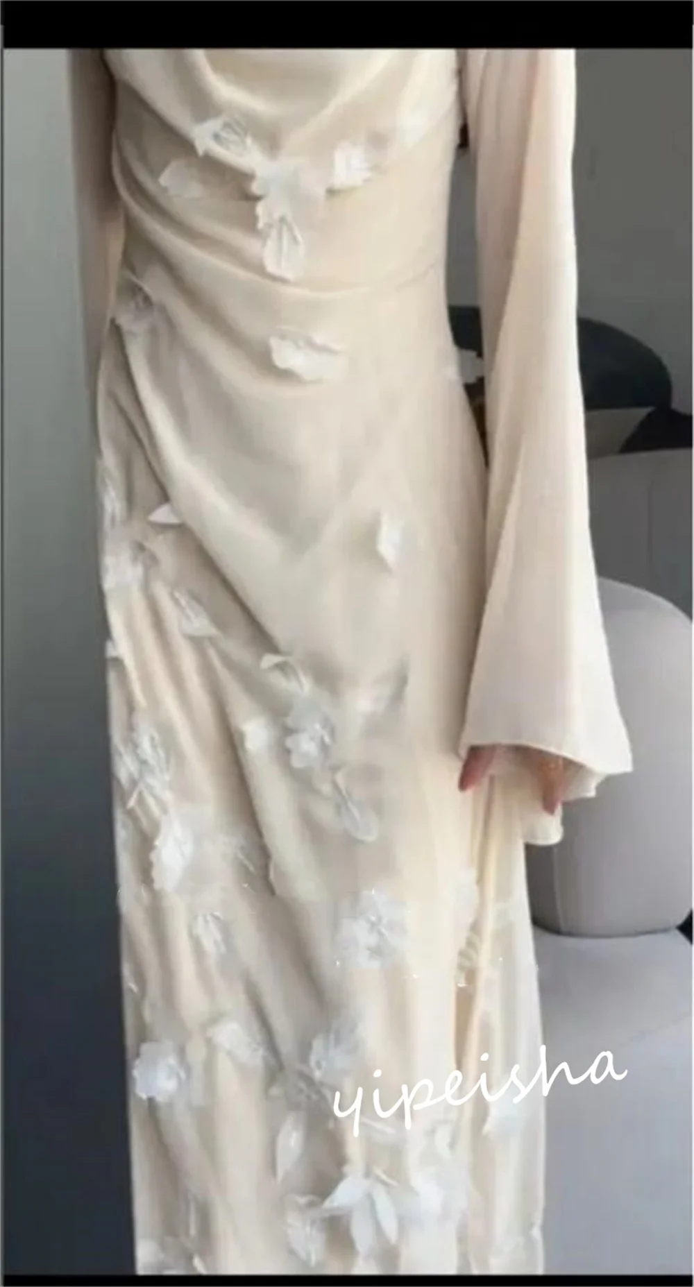 Gaun Prom Arab Saudi klasik gaya Modern Formal malam persegi kerah A-line applique sifon Bespoke gaun acara