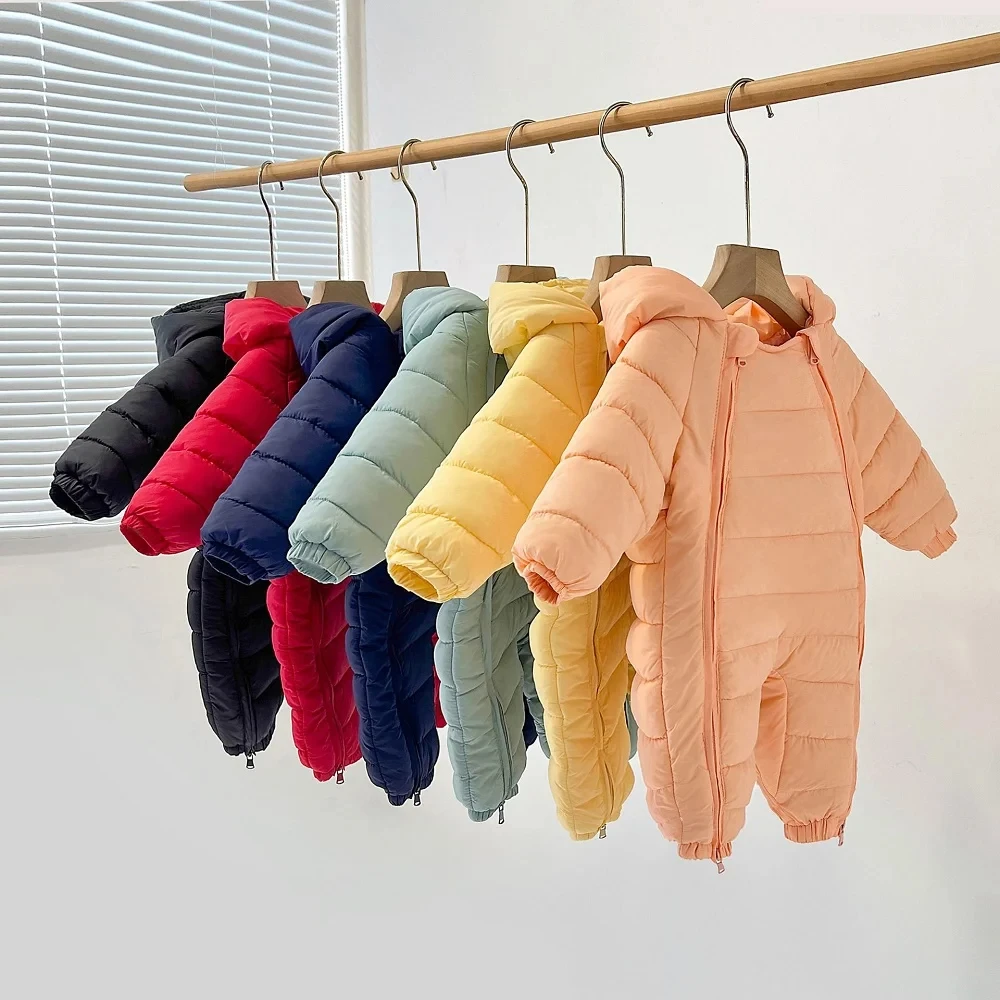 Baby jumpsuit Hooded waterproof thickened down Girls jacket Unisex Warm new born cotton jacket 0-3 years old