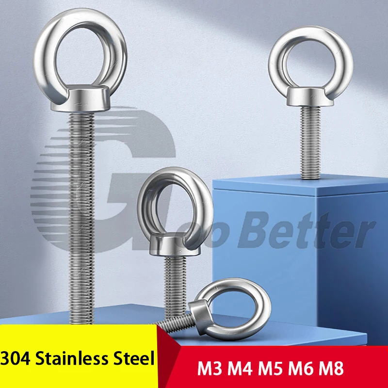 A2 304 Stainless Steel Lifting Eye Screw Bolts M3 M4 M5 M6 M8 Round Ring Hook Bolt Screw Fasterners