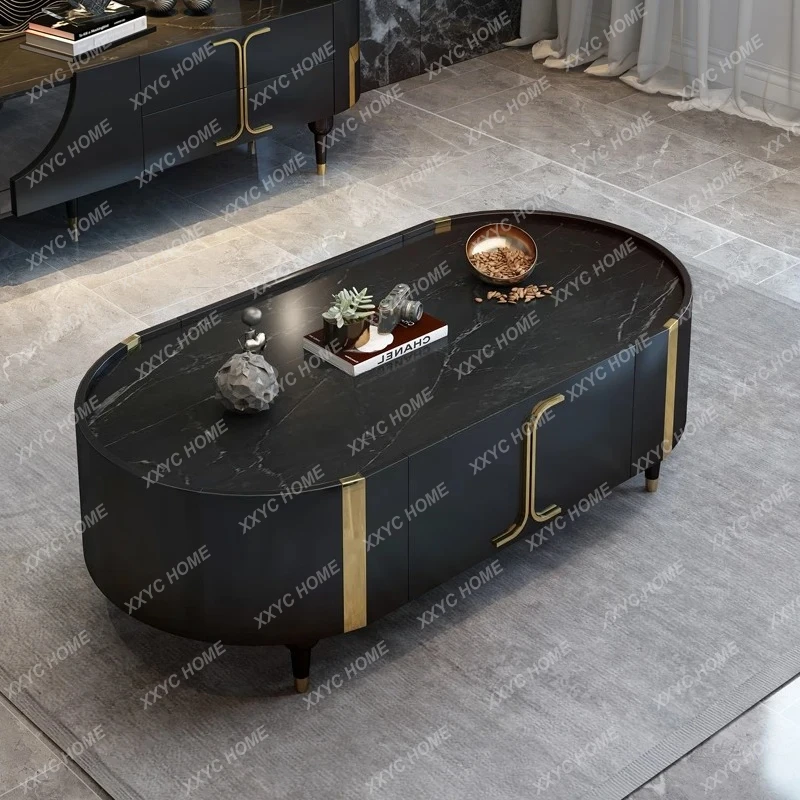 

H Итальянский светлый роскошный журнальный столик для виллы, элитная мебель для гостиной, итальянский журнальный столик из каменной плиты