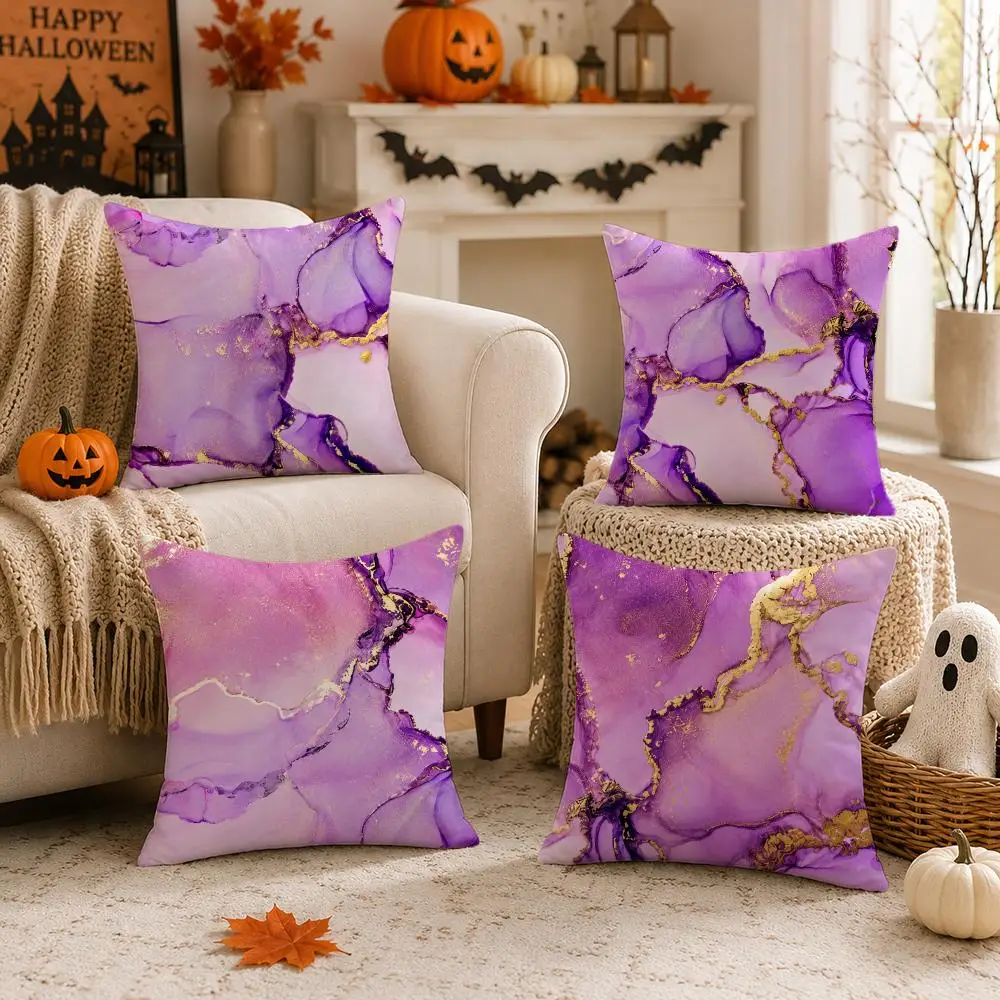 Amethyst Gold Alcohol Ink Cushion Cover 1/4PCS Short Plush Pillow Cover Set Soft Decorative Cushion Case for Sofa Bed Home Decor