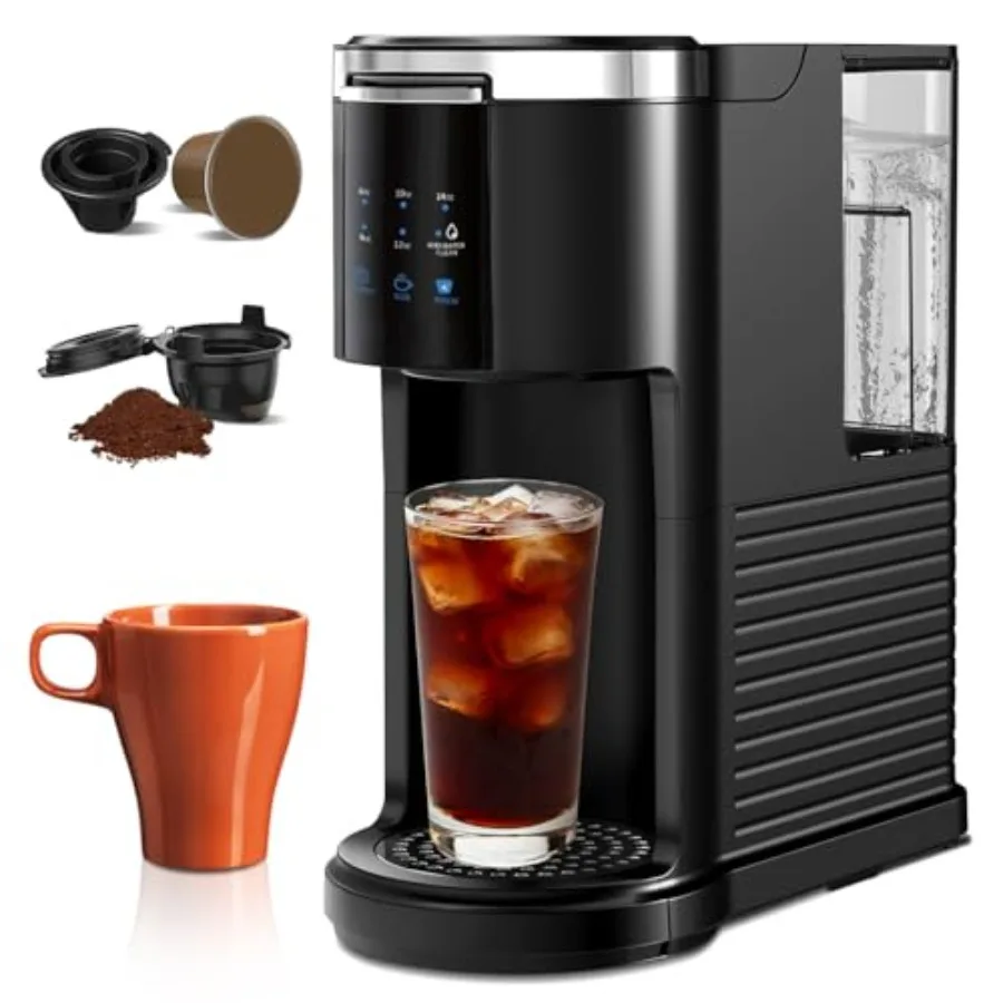 

Single Serve Coffee Maker 2 in 1 K Cup Pods Ground Coffee 6 to 14 Oz Brew Sizes 40oz Removable Water Tank Compact Portable Coff