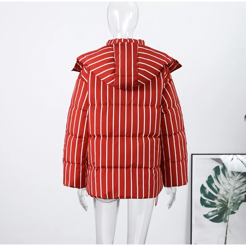 Color-Blocking Stripe Women's Cotton Jacket Zipper Long Sleeve Lace Cuff Stand-Up Collar Female Jacket Loose Casual Coats Ladies