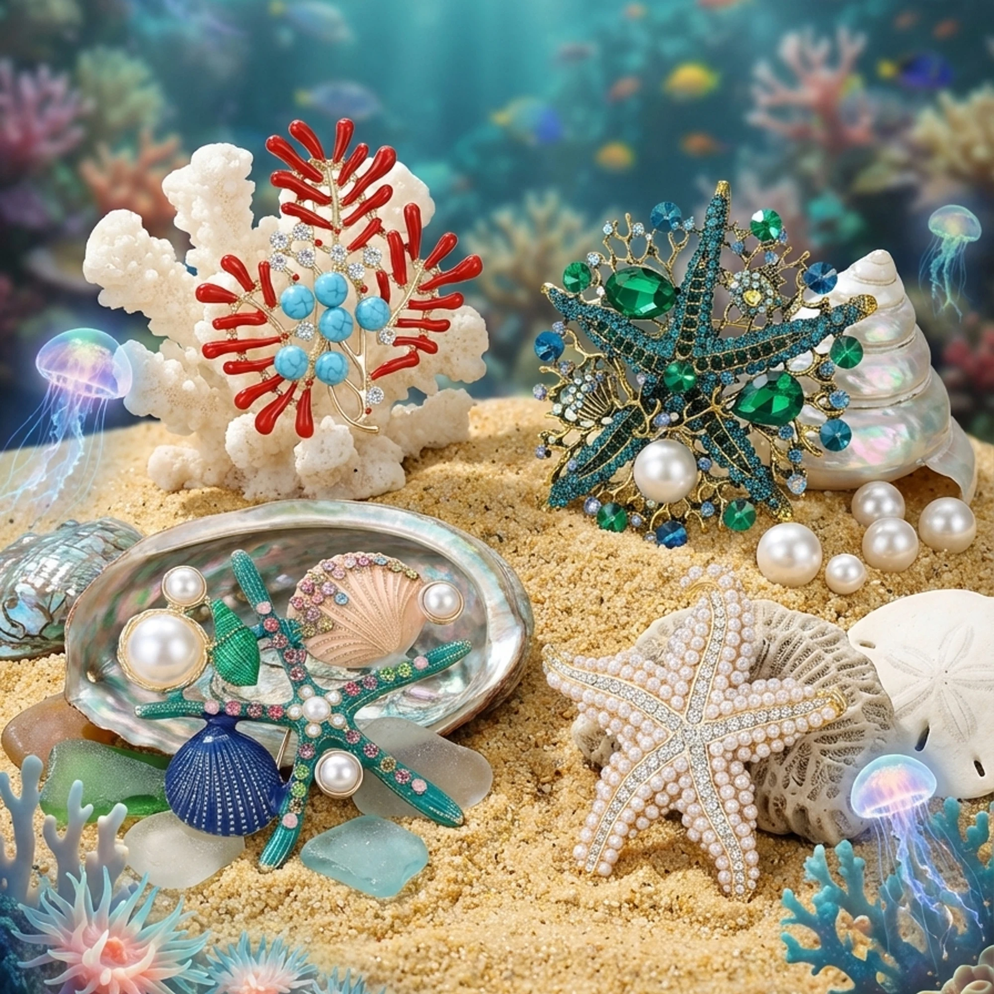 Stylish Rhinestone Starfish Brooches for Women Unisex Pearl Marine Life Pins Office Party Friend New Gifts Jewelry Accessories
