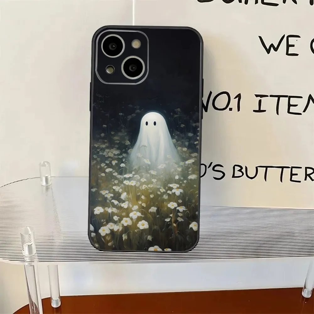 かわいいゴーストオイルペインティング付き電話ケース、iPhone 11,12、13,14、15、xs、xr、x、mini、pro、max、plus、シェル用の素敵なシェル