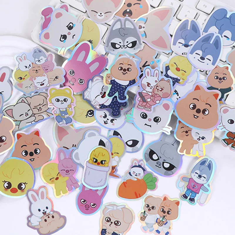 50pcs Set Stray Kids Skzoo Laser Cartoon Sticker Scrapbook Portable Cartoon Notebook Graffiti Balloons Decorative Girl Gift