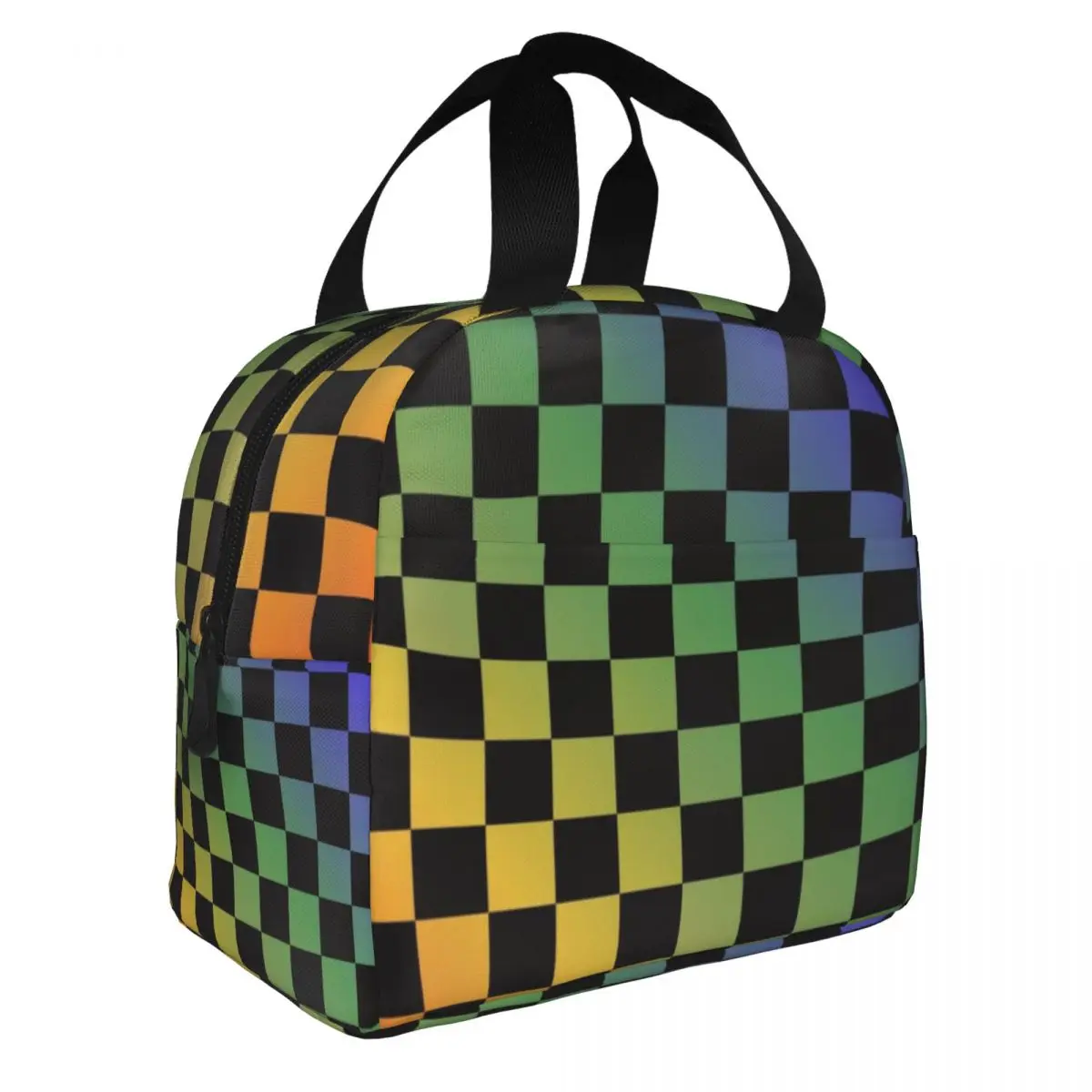 Rainbow Checkers Checkered Insulated Lunch Bag for Women Resuable Cooler Thermal Lunch Tote Office Picnic Travel