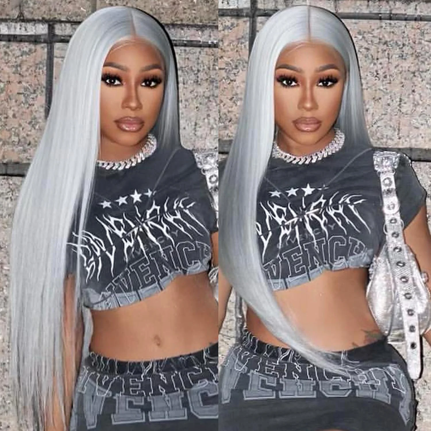 

13x6 Straight Lace Front Wig 40inch Silver Grey Straight Wigs Human Hair Pre Plucked Brazilian Transparent Lace Frontal Wig 200%