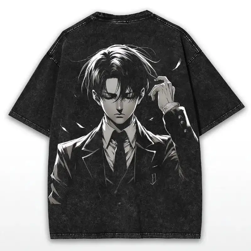 Hot Anime Attack On Titan Eren Mikasa Print T-shirt Men Short Sleeve Clothing Cotton Tshirt Retro Washed T Shirt Male Manga Tops