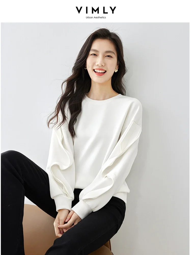 VIMLY Women's Pullover Sweatshirt 2023 Autumn O-neck Loose Lazy Style Korean Fashion Casual Long Sleeve Top Female Clothes M3253