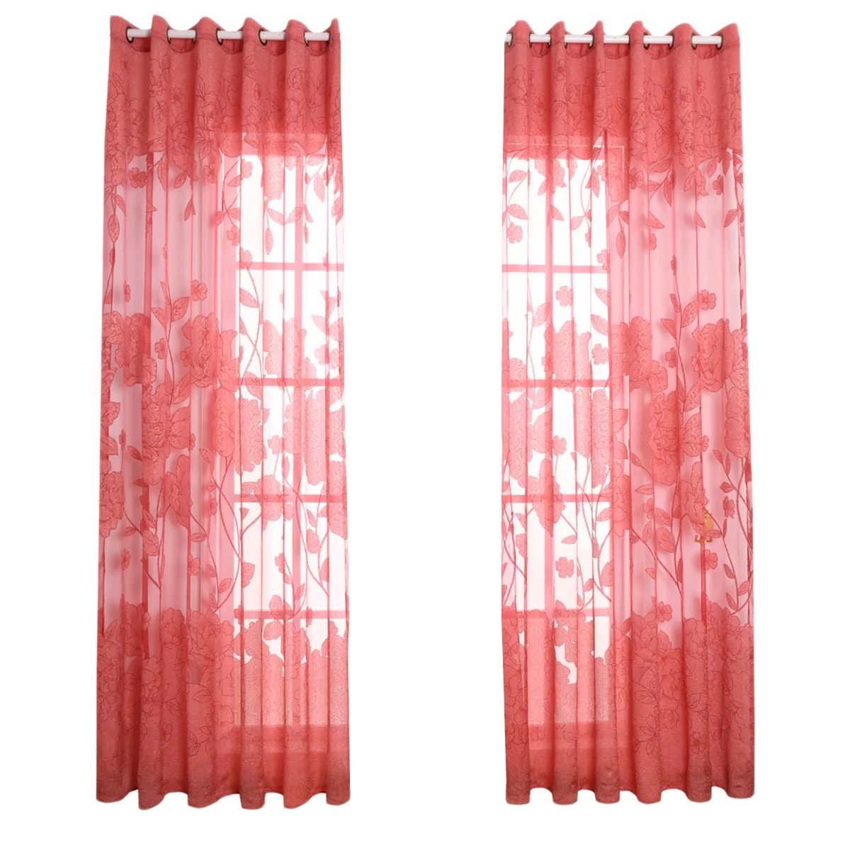 

1pcs Jacquard Curtains 100*270Cm Premium Polyester Flower Print Sheer Window Curtain For Room Decor Door Scarf Window Screen