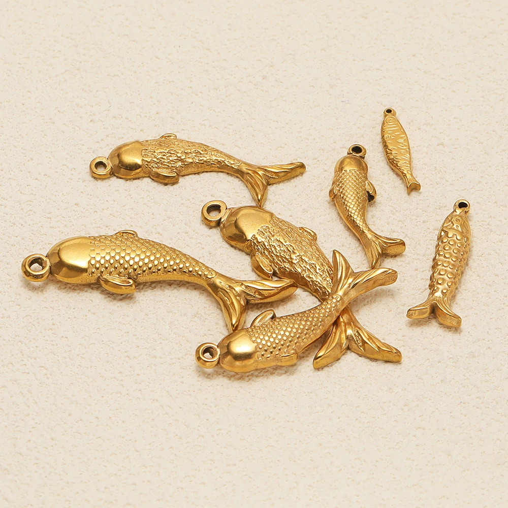 5 Stück Edelstahl Große Goldfisch-Anhänger für DIY Damenschmuck, Halsketten, Armbänder, Ohrringe, Zubehör – Detail 5