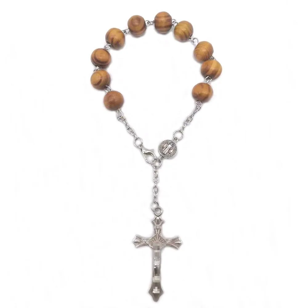 Hot selling Wood beads cross pendant Rosary bracelet for Protestant