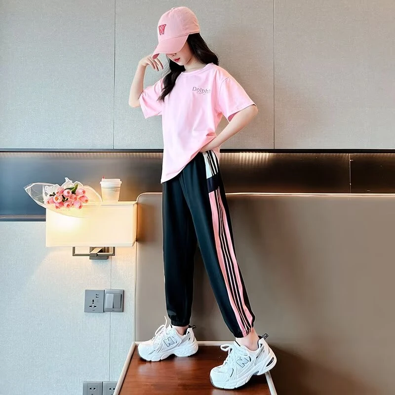 Children Harem Long Pants Girls Side Splicing Casual Breathable Loose Trousers Quick Drying Pants for Teenager 120-170cm