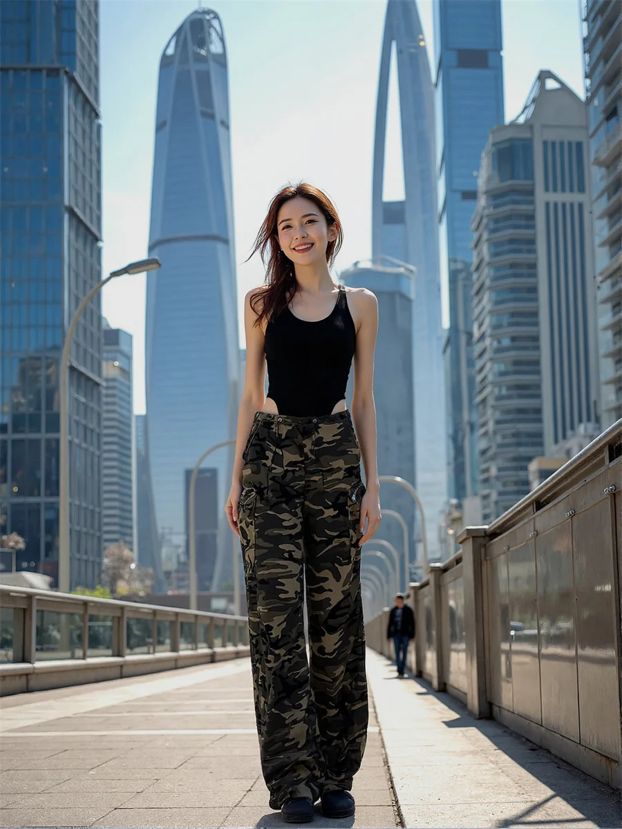 

Камуфляжные брюки, женские брюки-карго, женские брюки в японском стиле, Harajuku, модные повседневные свободные широкие брюки, весна-лето, дышащие