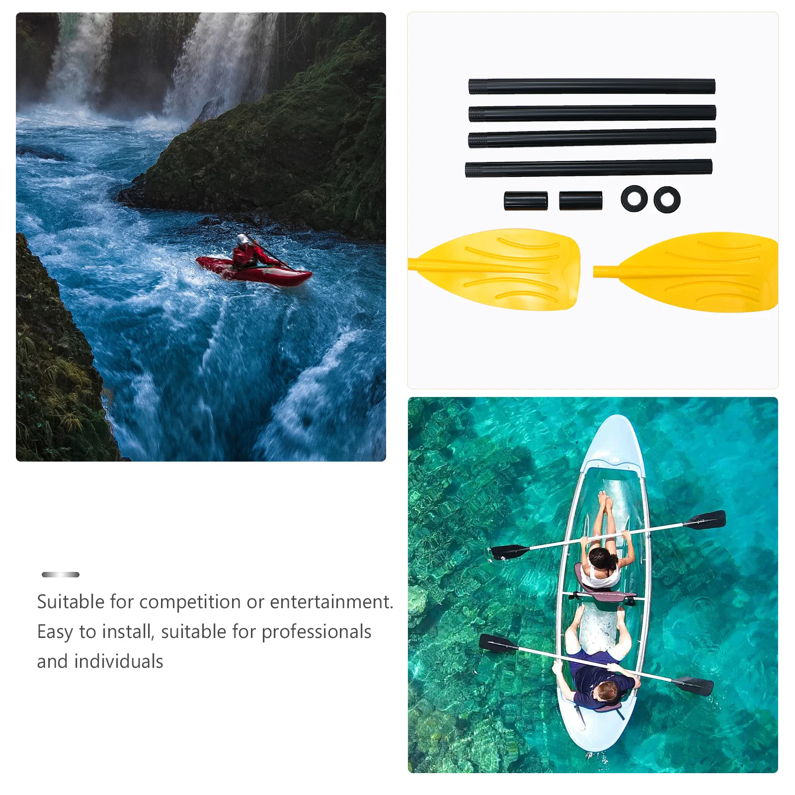 Pá de plástico estilo francês, remos de barco destacáveis, remos duráveis, uso profissional amador, fácil instalação, remoção de lâminas caneladas longas