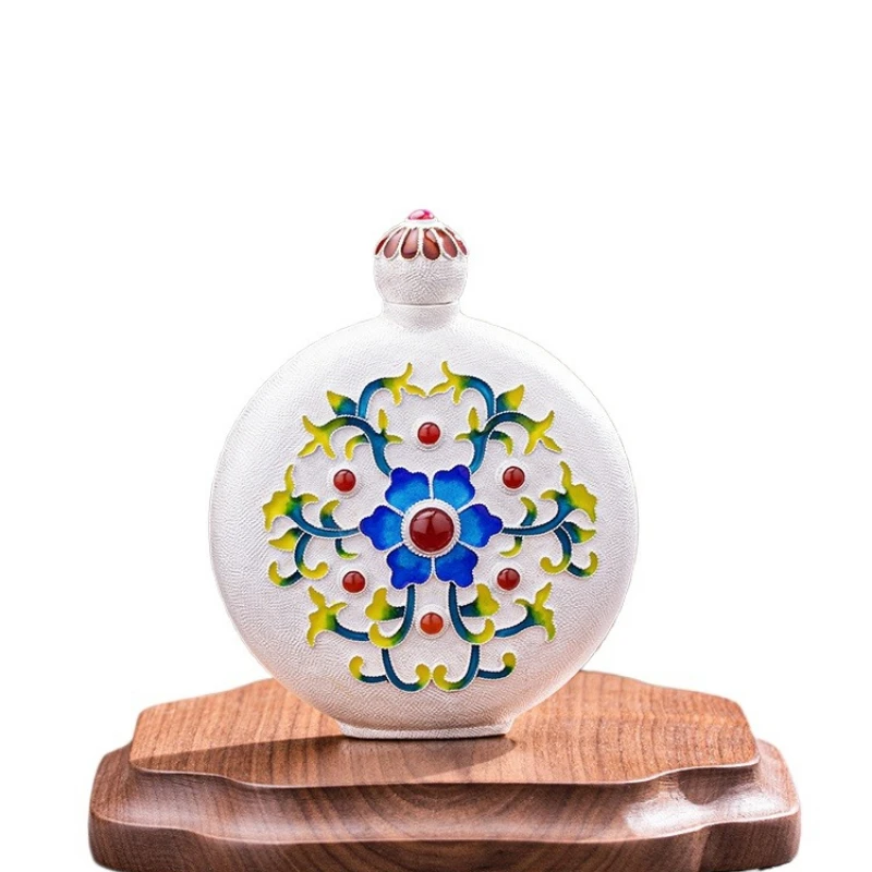 

Branch lotus pattern wine pot silver 999 sealed portable, portable handmade retro, court wine bottle