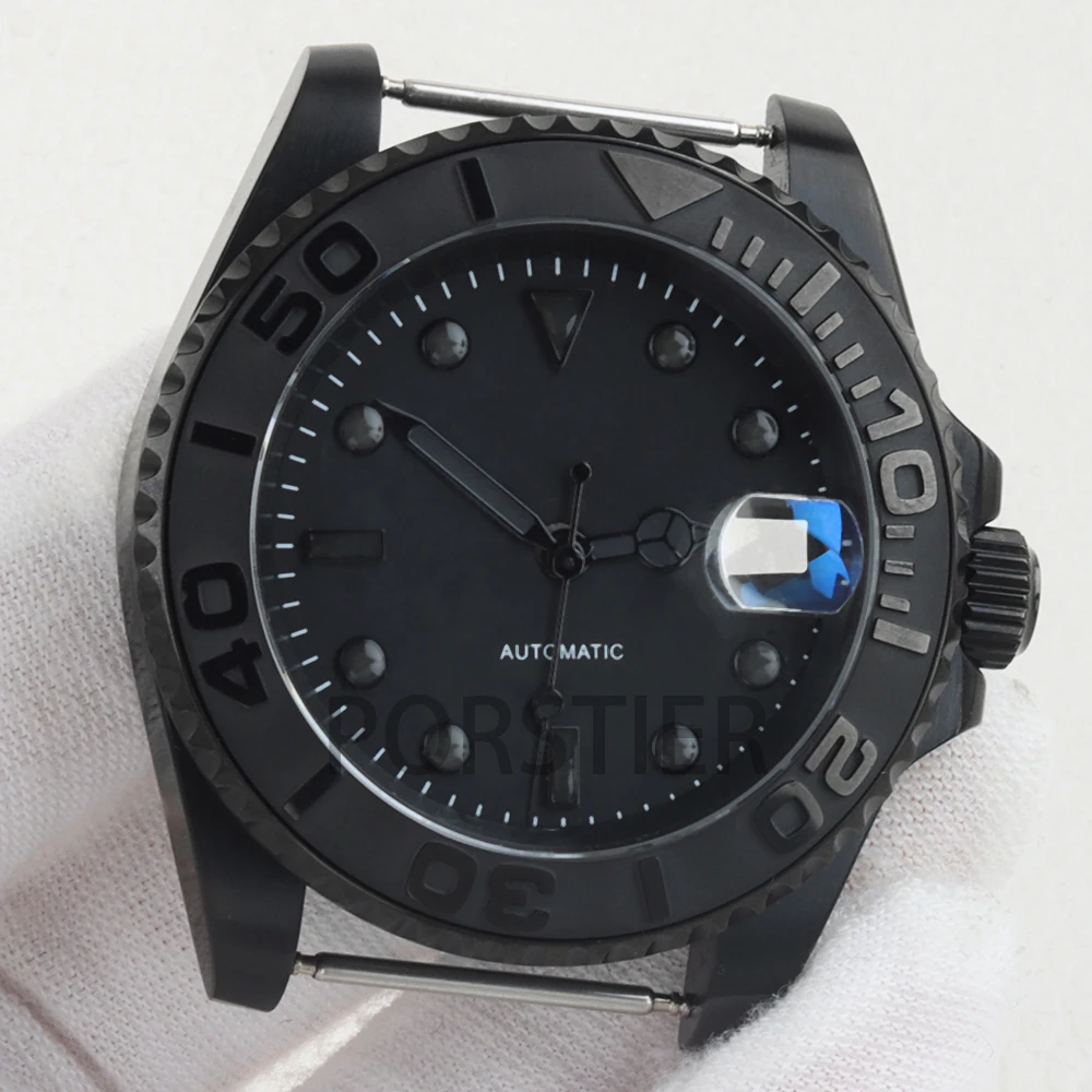 Black NH35 Dial 28.5mm Dial Hands For YACHT-MASTER 40mm Watch Case Sapphire Glass Stainless Steel Bracelet For NH35 Movement