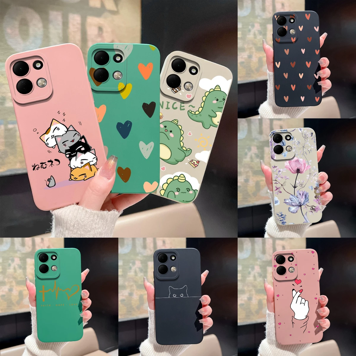Hülle für Xiaomi Redmi 17 4G 5G, bunte Herz- und Kätzchen-Designs, Anti-Fingerabdruck-Flüssigsilikon-Rückseite für Redmi17, trendiges Gehäuse