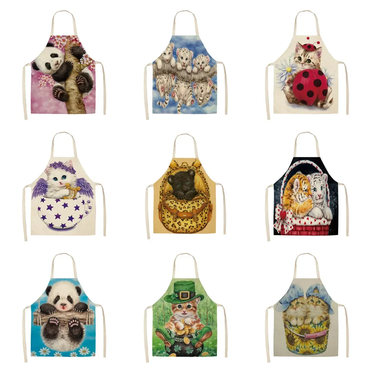 Creative Cat Print Apron, Funny Animal Cosplay Kitchen Bib, Novelty Chef Apron for Baking & Cooking, Unique Gift for Cat Lovers