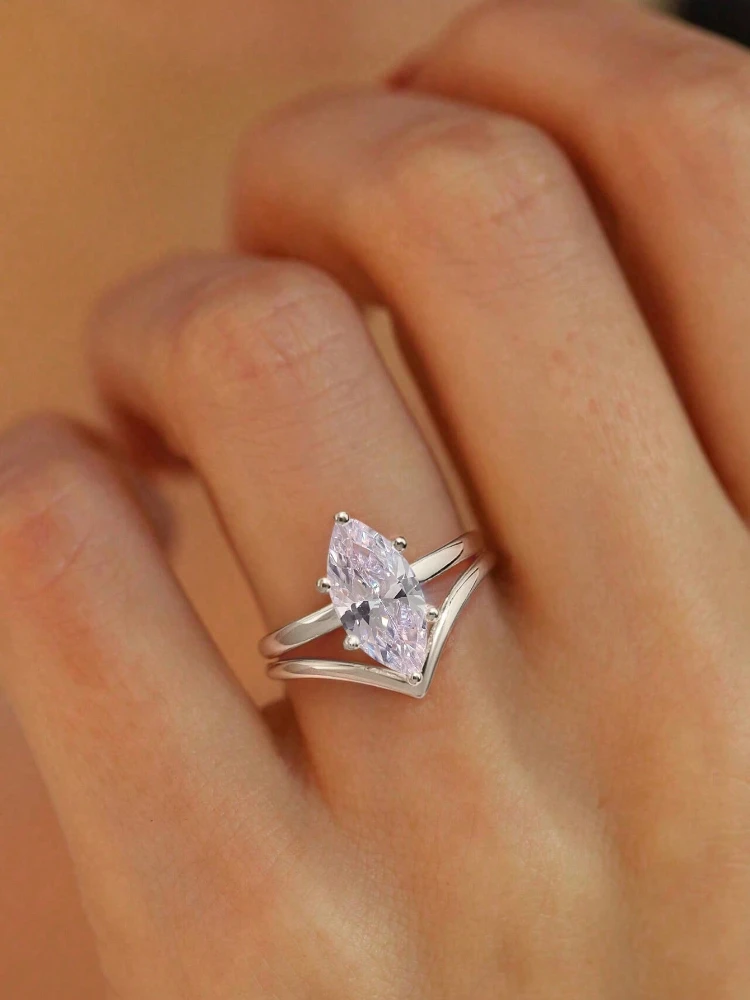 925 Sterling Silver Simplicity V-Shap Marquise Zircon Ring For Women Anniversary Wedding Luxury High Quality Fine Jewelry
