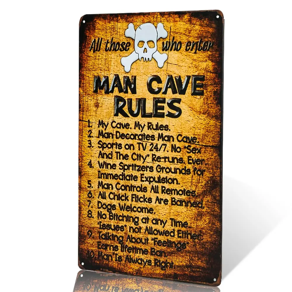 dingleiever-Man Cave Rules Top 10 Gameroom Bar Pub Novelty Tin Sign 8 * 12 inch