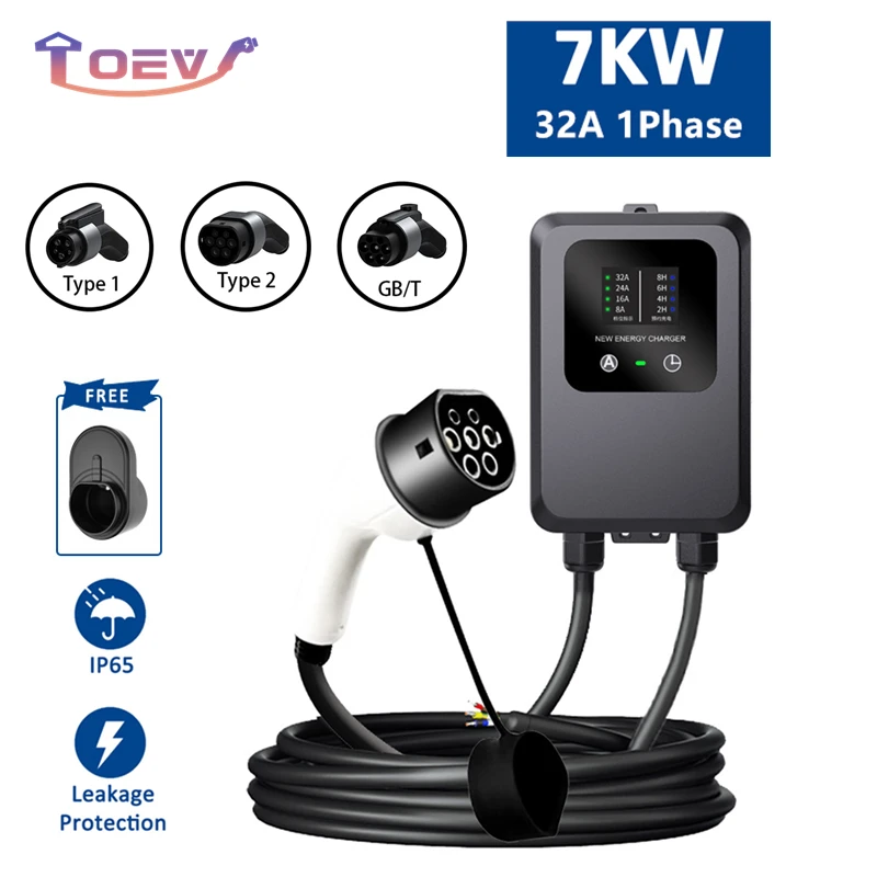 TOEV Electric Car Charging Station 7KW Use Directly EV Charger Type 2/Type 1/GBT EV Wallbox Chargers J1772 IEC62196 GB/T