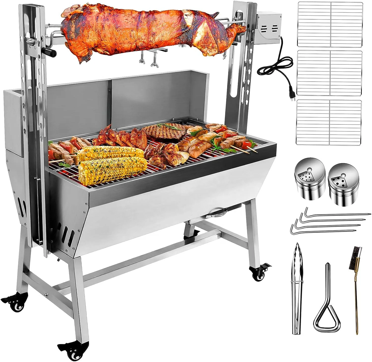 High Quality Outdoor Stainless Steel Electric Charcoal Rotating BBQ Grill for Meat Skewer Roasting Fish Steak