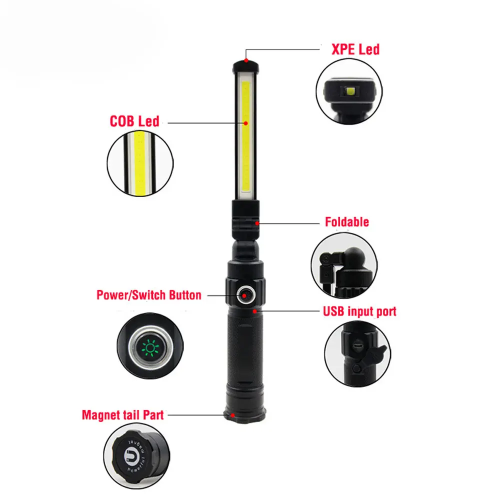 Новый Магнитный фонарик, USB перезаряжаемый портативный фонарь, осмотр, освещение для кемпинга и ремонта автомобилей