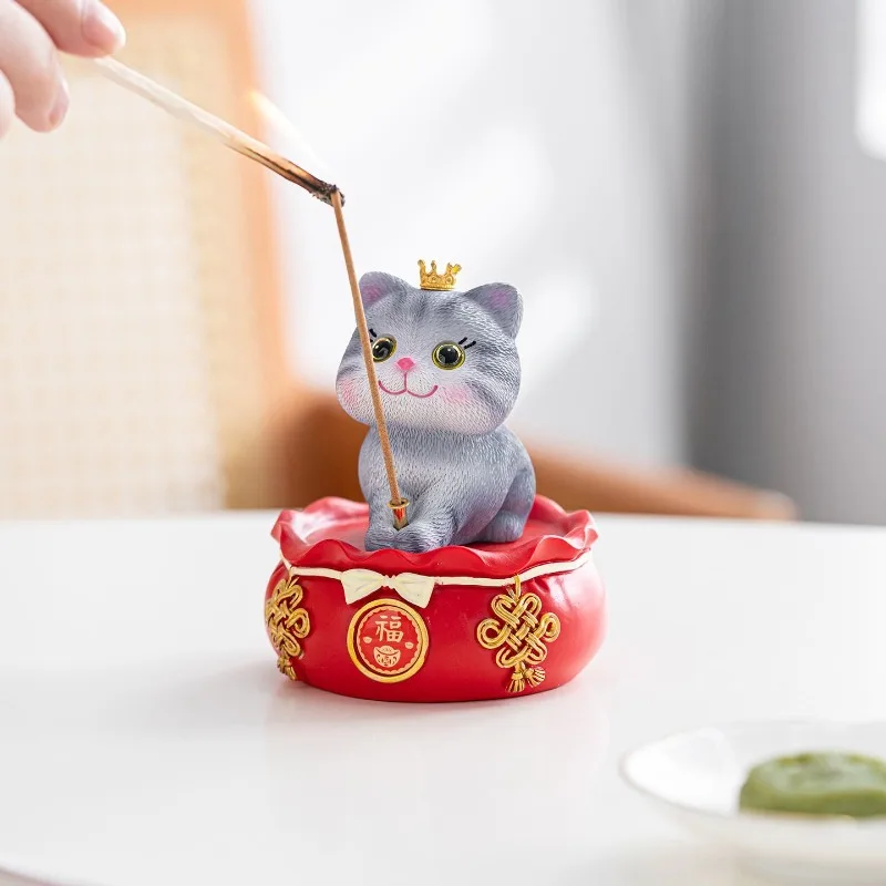 Cat Ornament Plate,Cute Resin Kitten Incense Holder Bracket,Tide Play Line Incense Plug,Indoor Tea Room Aromatherapy Stove