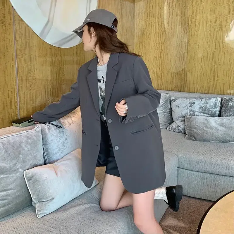 

Insozkdg Back Split Gray Women Suit Jacket New Design Sense Niche Spring Autumn High-end Loose Casual Suit with Shoulder Pad