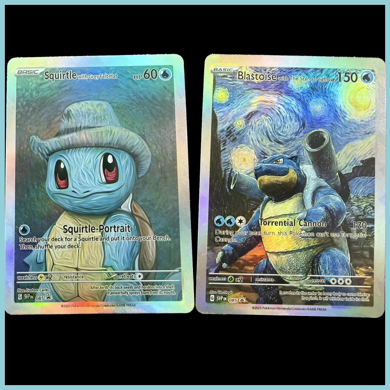 

2pcs DIY Anime Evolution Art Collection Card Squirtle Blastoise Evolution High Quality Homemade Classic Games Card Gift Toys