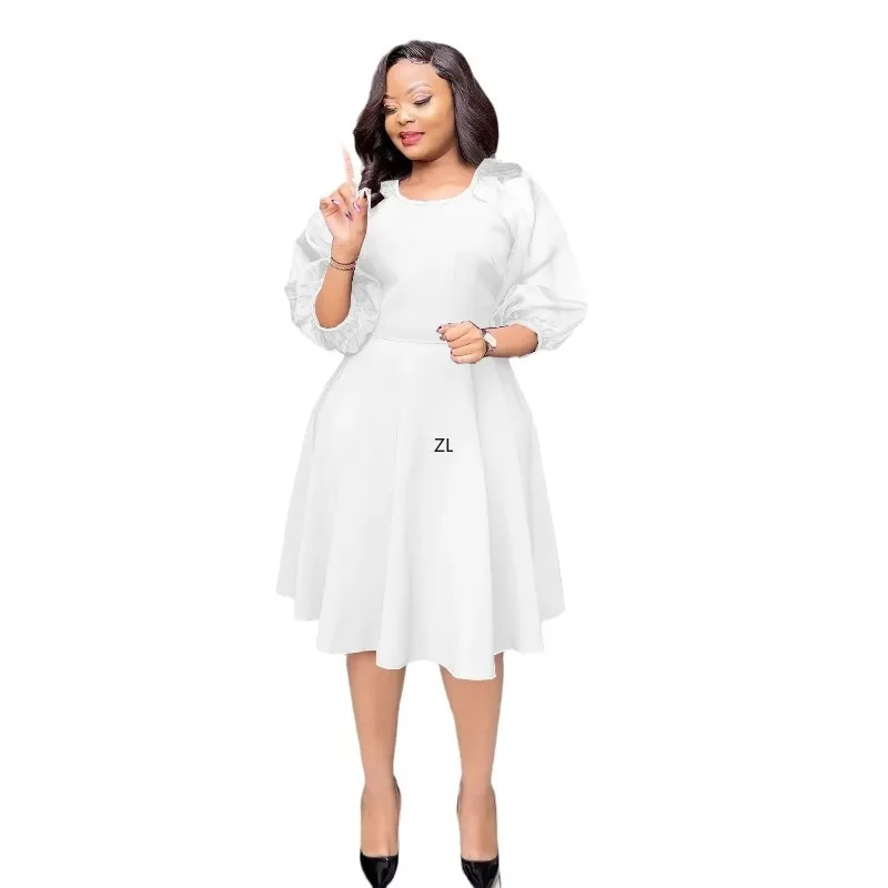 

Mesh Sleeve A-line Dress African Long Dresses for Women 2024 New Sale Evening Party High Waist Belt Robe Femme Plus Size Ladies