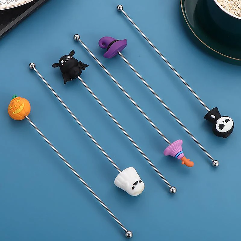 Varilla agitadora de acero inoxidable 304, agitador creativo de dibujos animados para Halloween, té de la leche y café, coctelera de mango largo, herramientas de postre