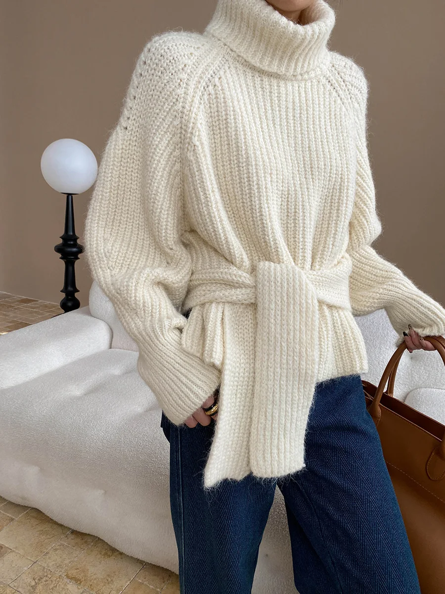 Autumn and winter women's casual solid color high neck long sleeved loose sweater