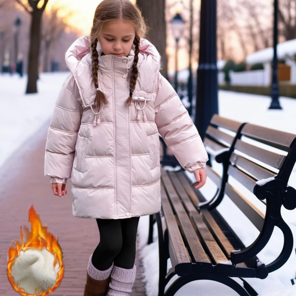 

Girls Long Puffer Coat Winter Thick Hooded Long Jacket Pink Casual Loose Fit Warm Parka for Kids School Cotton-padded Outerwear