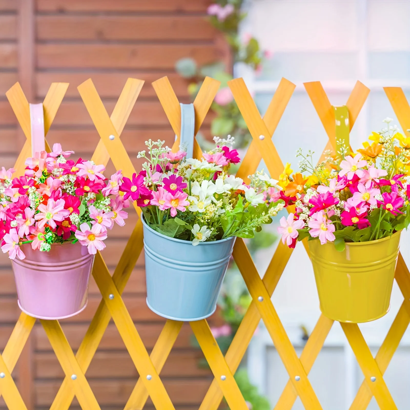 8pcs Metal Iron Hanging Flower Plant Pots, Balcony Garden Planter Baskets, Fence Bucket Pots, 4'' Flower Holders with Detachable