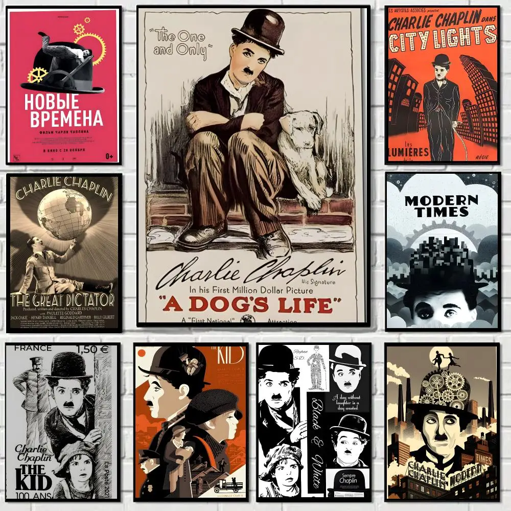 C-Charlie Chaplin Movie Poster Self-adhesive Decal Living Room Bedroom Party Bar Decor Moisture-proof Fade-resistant