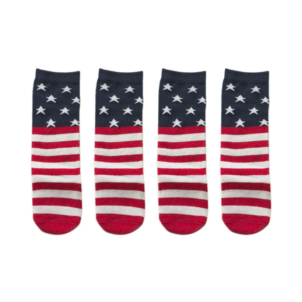 

2 Pairs Anti Slip Mid-calf Socks for Kids Size 2-4 Years Old Breathable Cotton Elastic Independence Day Style