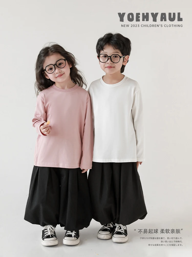 Girls' T-shirt Long Sleeved Spring and Autumn Solid Color Simple Versatile Large Underlay Girls Clothes