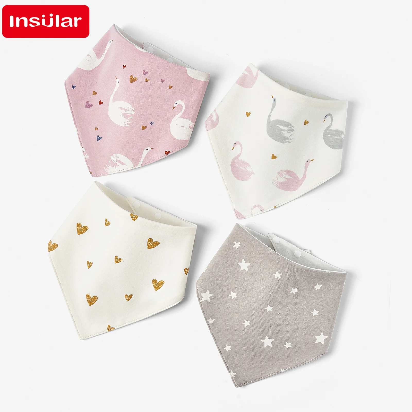 INSULAR Baby Bibs Waterproof Infant Saliva Towel Triangle Type Kids Burp Cloth Spit Milk Towel Cotton Skin-friendly 4 Pcs/set